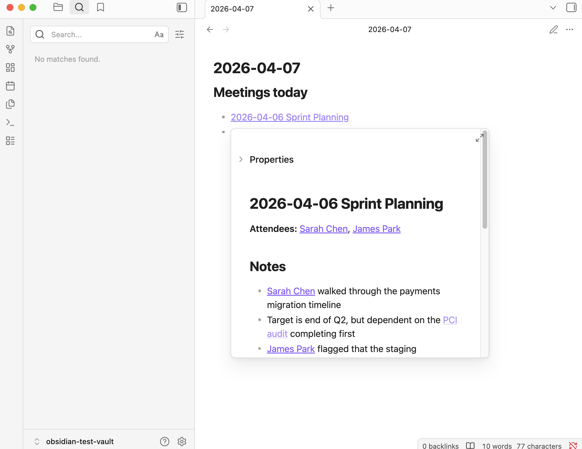 char-editor-width=80 Obsidian workspace with linked Markdown notes and graph navigation