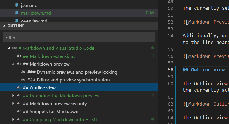 char-editor-width=80 VS Code editing Markdown beside the document-outline sidebar